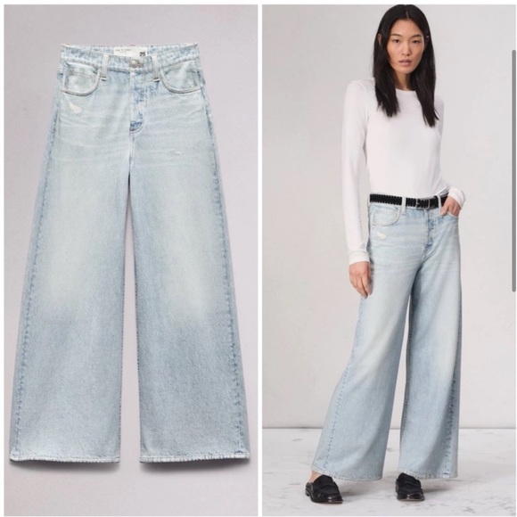rag & bone Denim - Rag and bone Miramar sofie printed wide leg jeans in meadow blue light wash